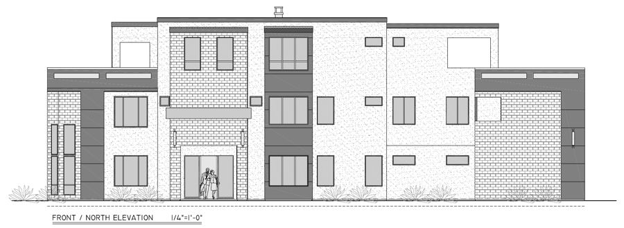 3-story house with roof deck, front elevation drawing, sheet a-3.0
