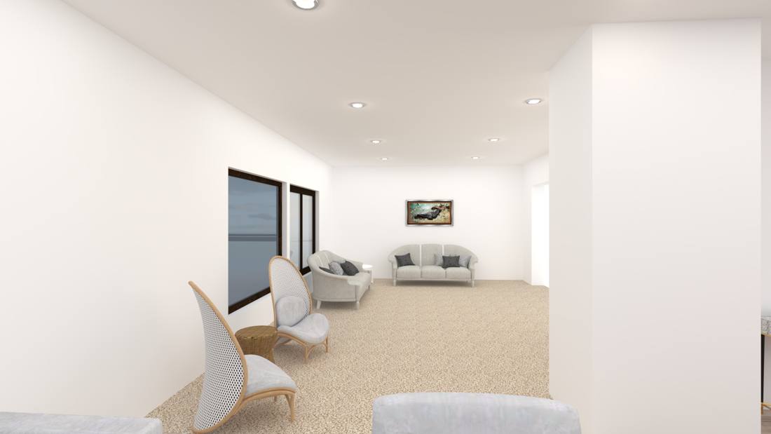 Hip-to-flat roof remodel rendering, sitting room